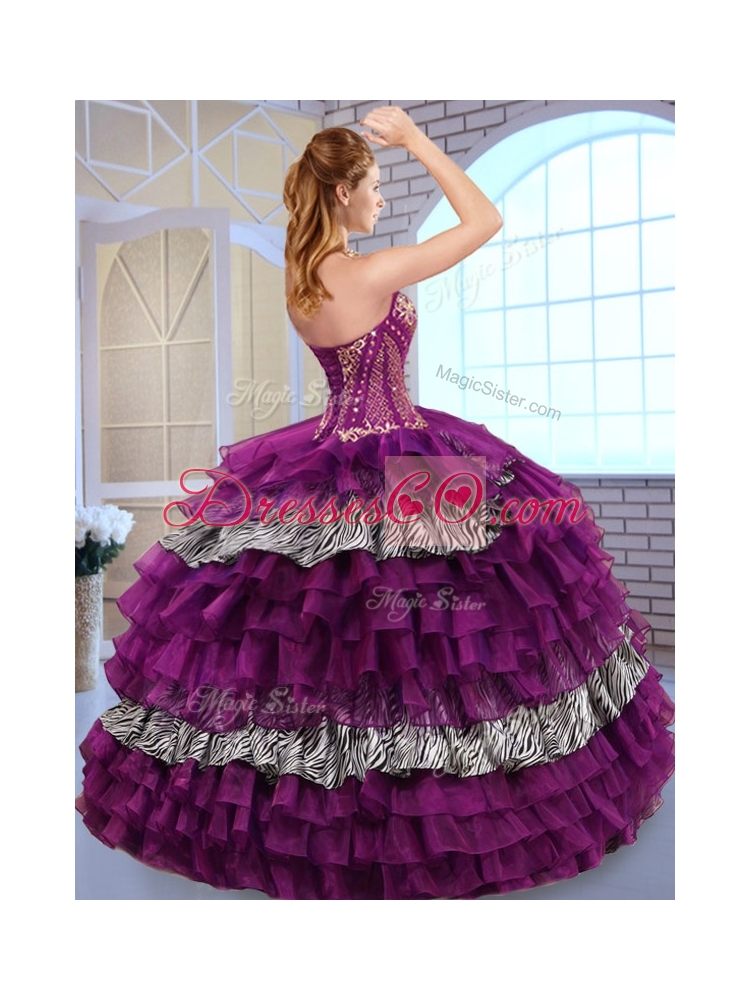 Pretty Ball Gown Sweet 16 Quinceanera Dress with Ruffled Layers and Zebra