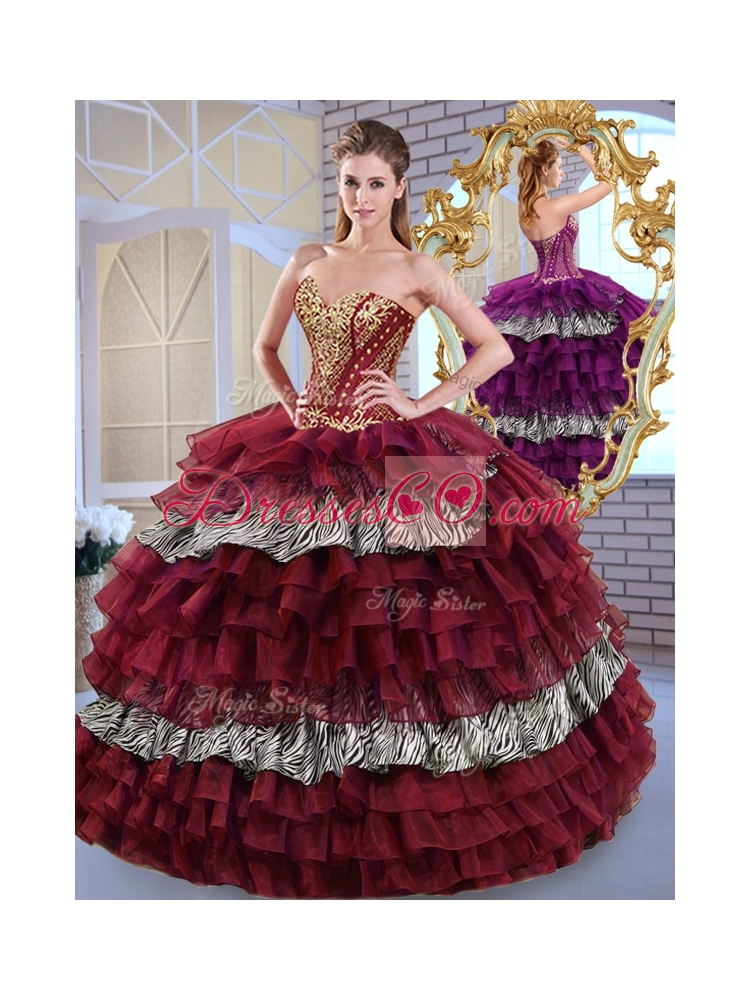 Fashionable Ball Gown Ruffled Layers and Zebra Sweet Sixteen Dresses