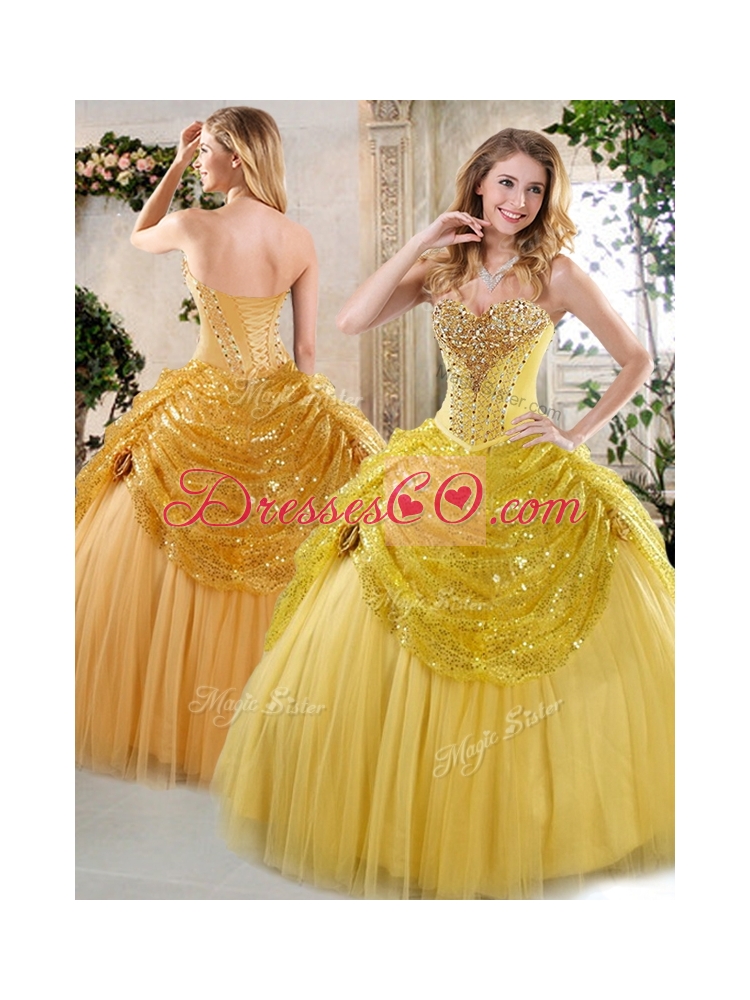 Latest Ball Gown Sweet Sixteen Dress with Beading and Paillette for Fall
