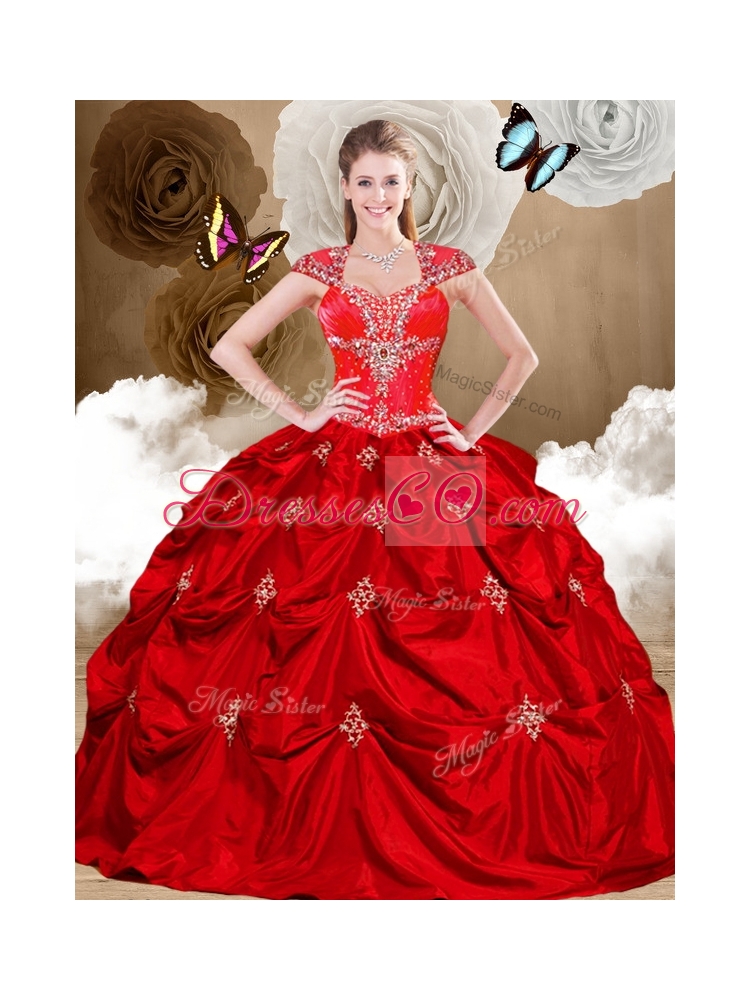 Luxurious Hot Pink Sweet Sixteen Dress with Appliques and Pick Ups