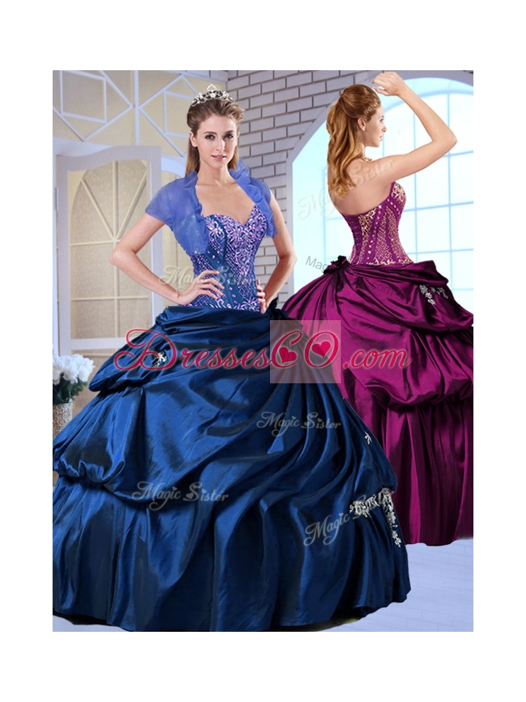 Wonderful Taffeta Royal Blue Quinceanera Dress with Appliques