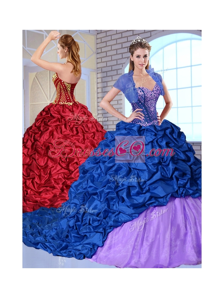 New Style Brush Train Pick Ups and Appliques Quinceanera Dresses