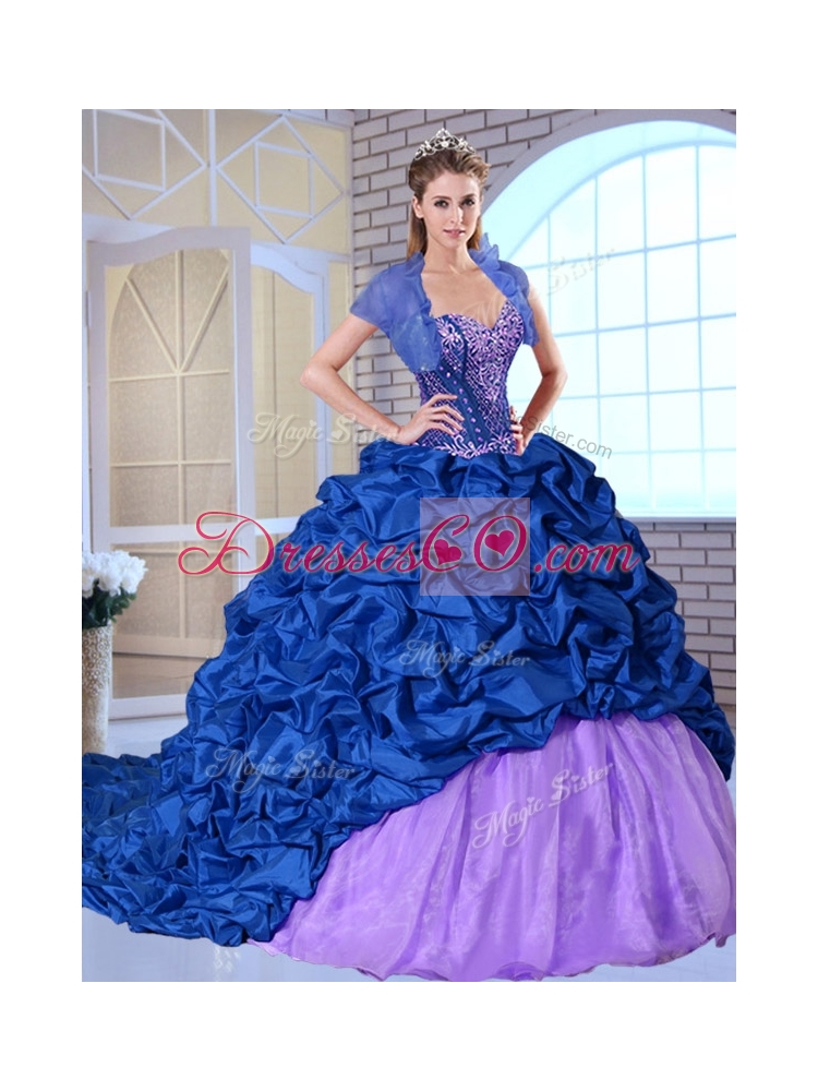 New Style Brush Train Pick Ups and Appliques Quinceanera Dresses