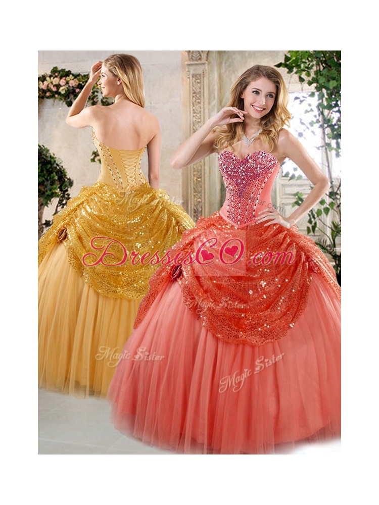 Hot Sale Floor Length Beading and Paillette Quinceanera Gowns for Winter