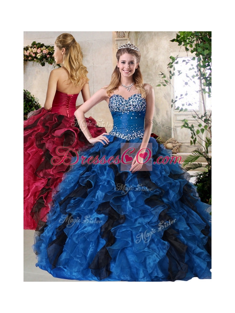 Top Ball Gown Multi Color Sweet Sixteen Dress with Beading and Ruffles