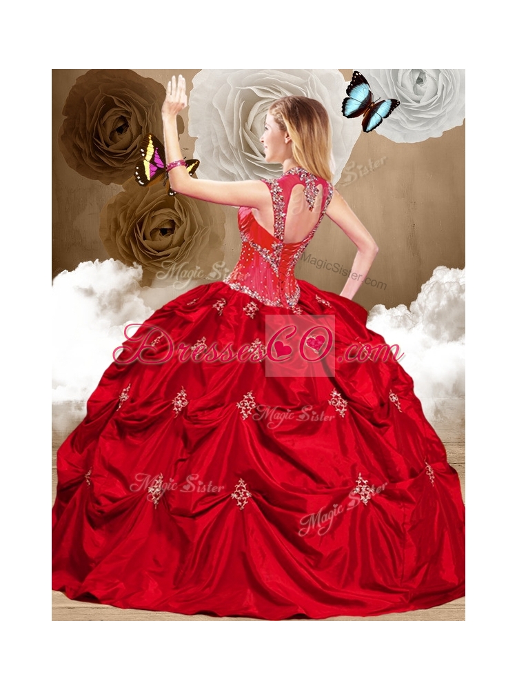 Gorgeous Red Sweet 16 Gowns with Appliques and Pick Ups