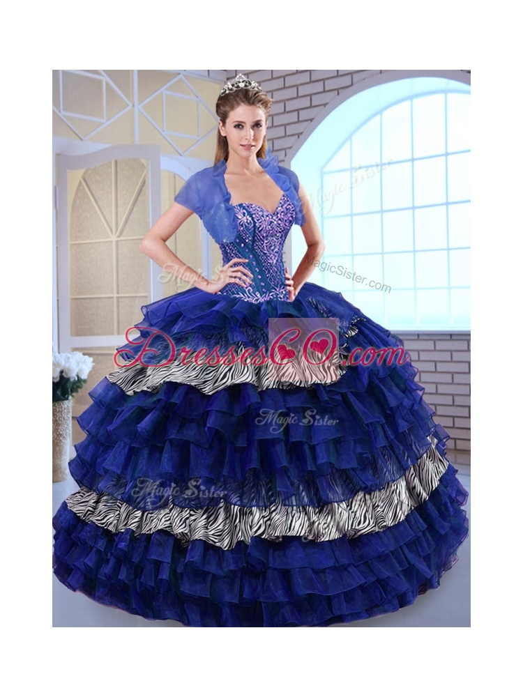 Beautiful Ball Gown Ruffled Layers and Zebra Quinceanera Dresses