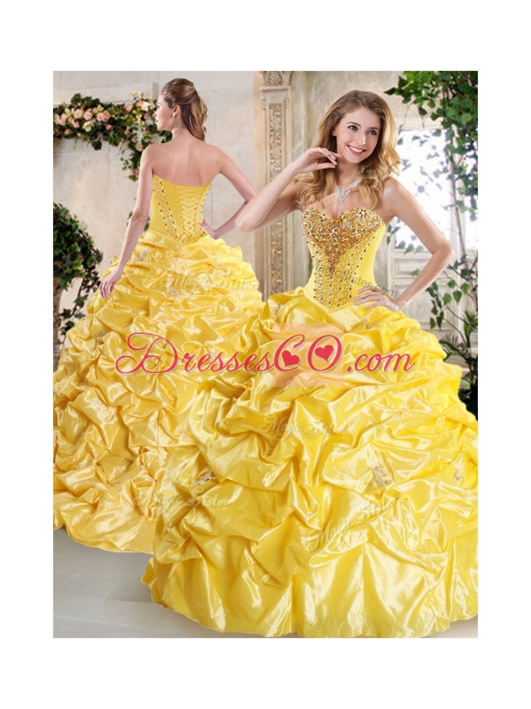 Gorgeous Ball Gown Quinceanera Gowns with Beading and Pick Ups for Spring