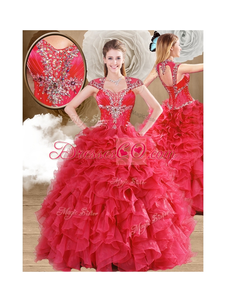 Unique Beading and Ruffles Quinceanera Gowns in Red