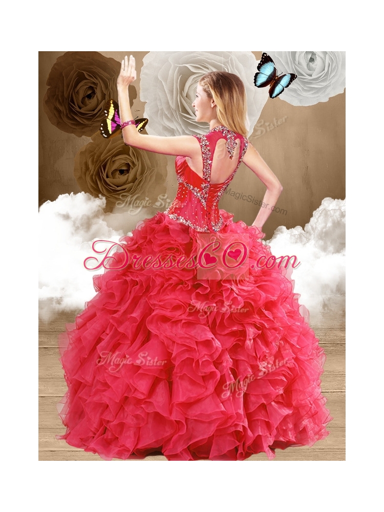 Unique Beading and Ruffles Quinceanera Gowns in Red