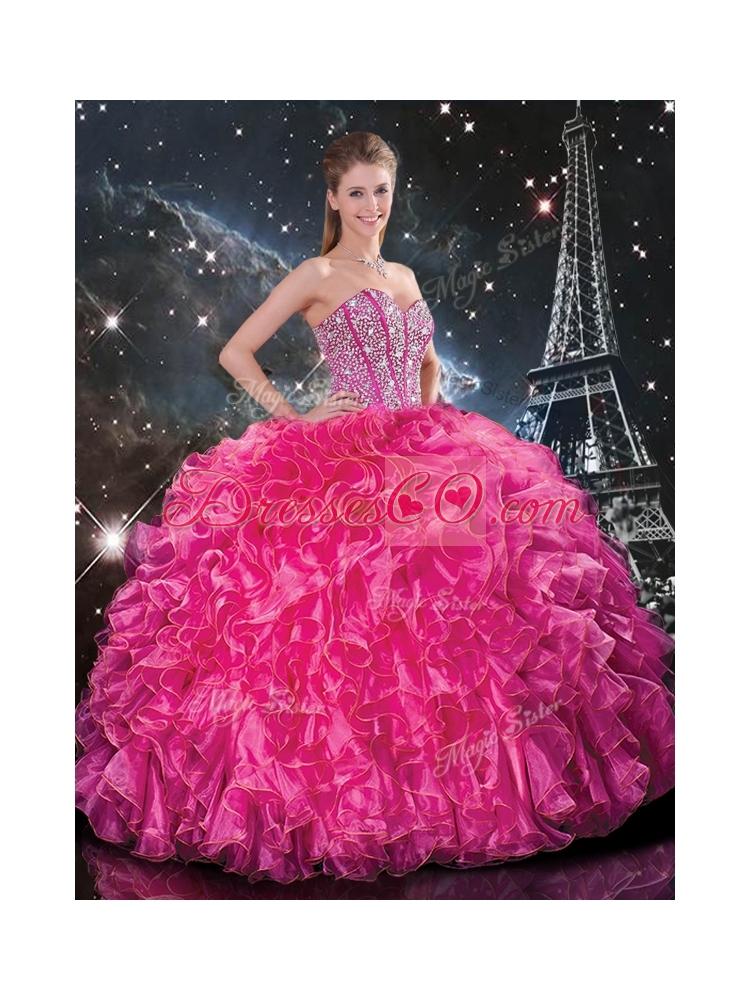 Fashionable Hot Pink Detachable Quinceanera Skirts with Beading