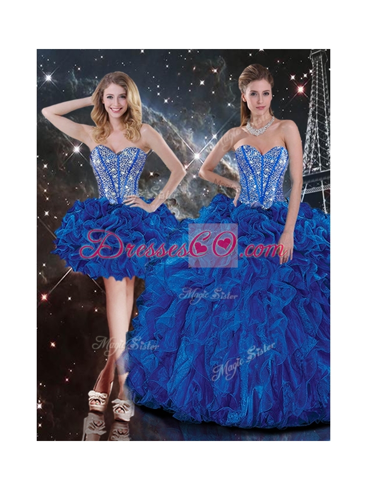 New Style Detachable Beading Quinceanera Skirts in Blue