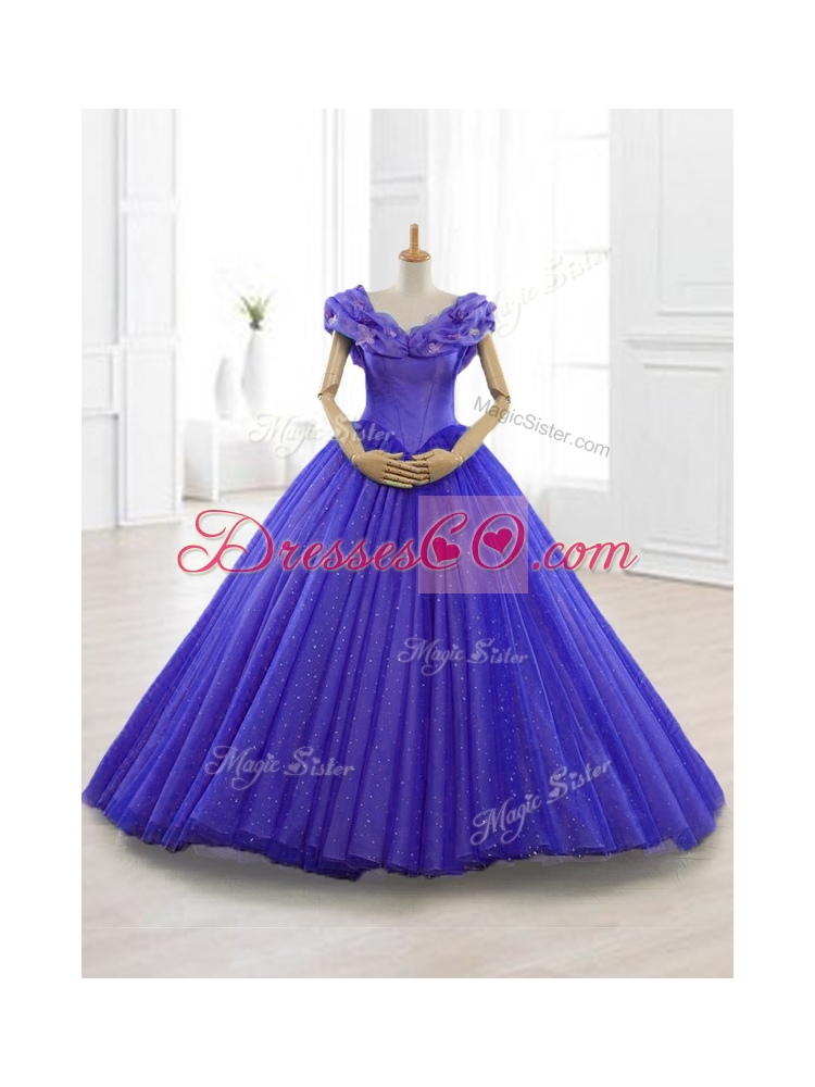 Custom Made Appliques Cap Sleeves Sweet 15 Dress in Purple