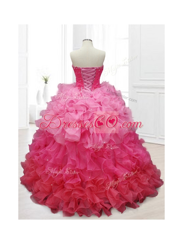 Custom Made Ball Gown Quinceanera Dress with Beading and Ruffles