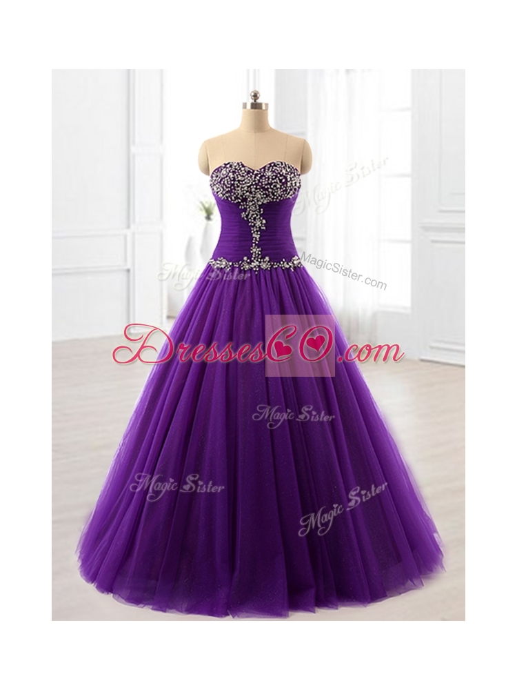 Custom Made Beading A Line Sweet Sixteen Dress in Purple