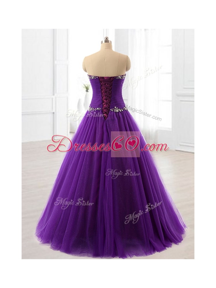 Custom Made Beading A Line Sweet Sixteen Dress in Purple