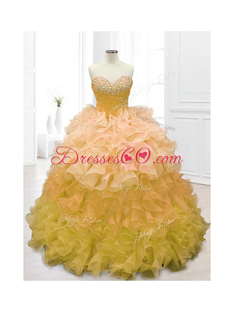 Custom Made Beading and Ruffles Quinceanera Dress in Gold