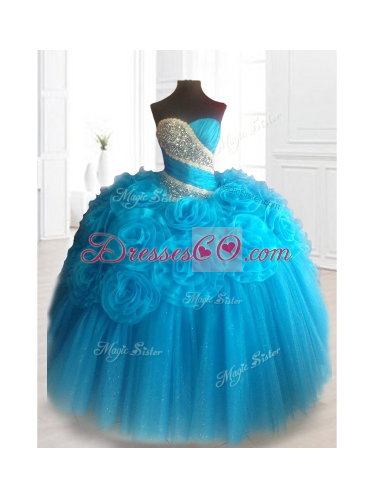 Custom Made Quinceanera Dress with Beading and Hand Made Flowers