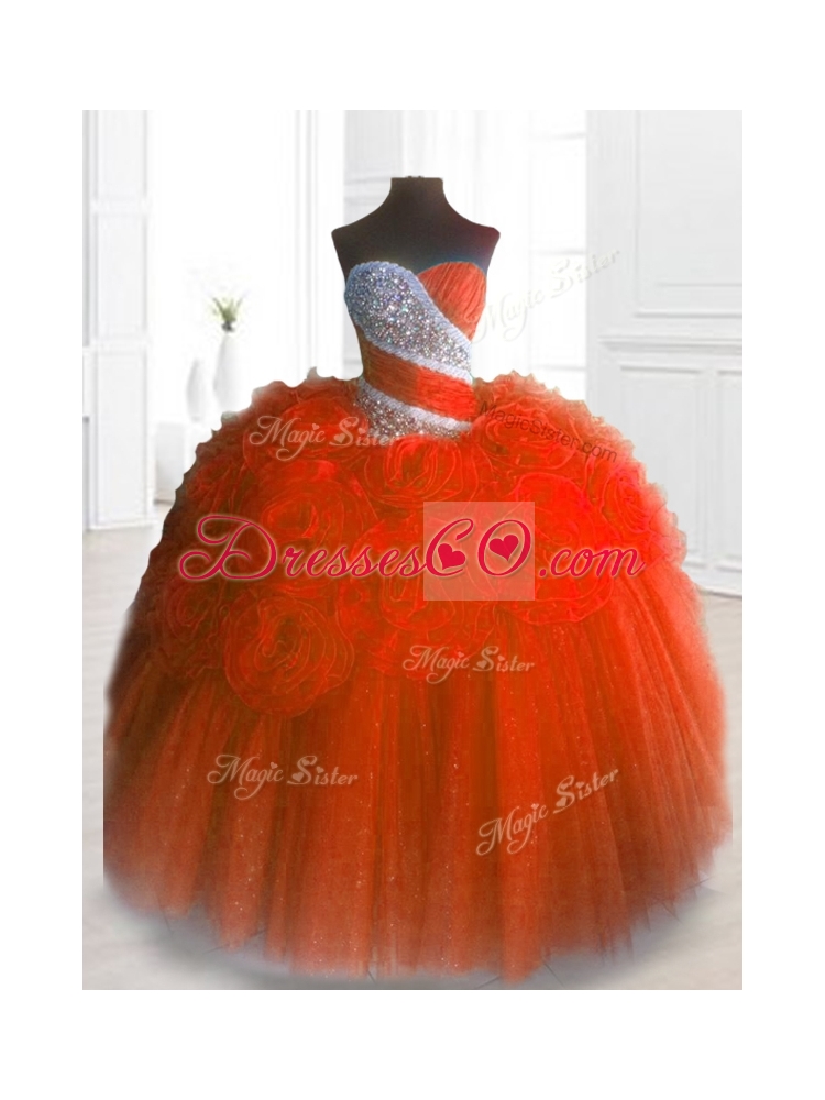Custom Made Hand Made Flowers and Beading Quinceanera Gowns