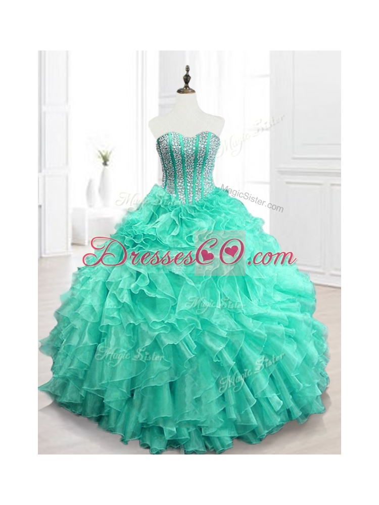 Custom Made Beading and Ruffles Sweet Sixteen Dress in Apple Green
