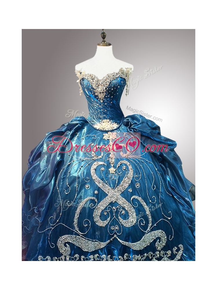 Custom Made Beading Teal Quinceanera Dress