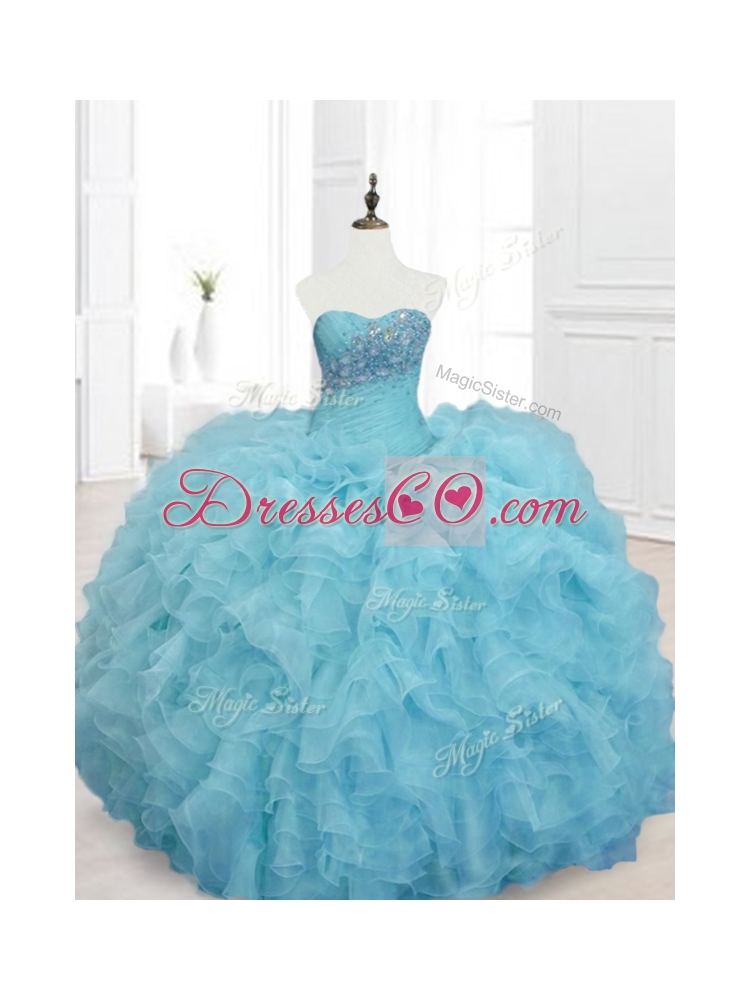 Custom Made Ball Gown Sweet 15 Dress with Beading and Ruffles