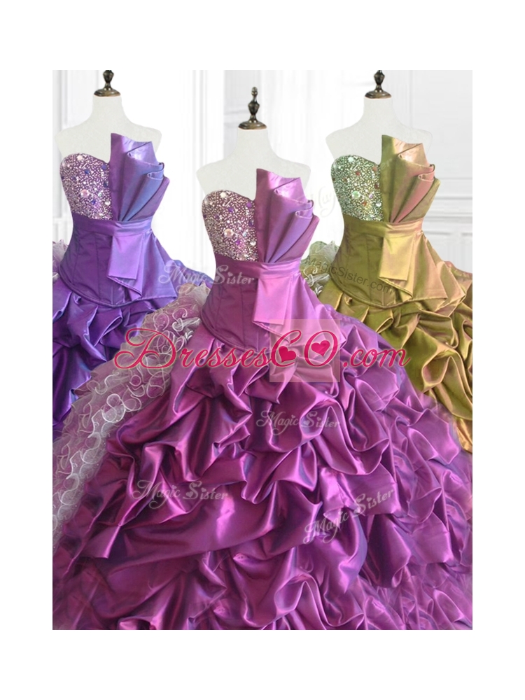 Custom Made Strapless Pick Ups Quinceanera Dress with Sequins and Ruffles