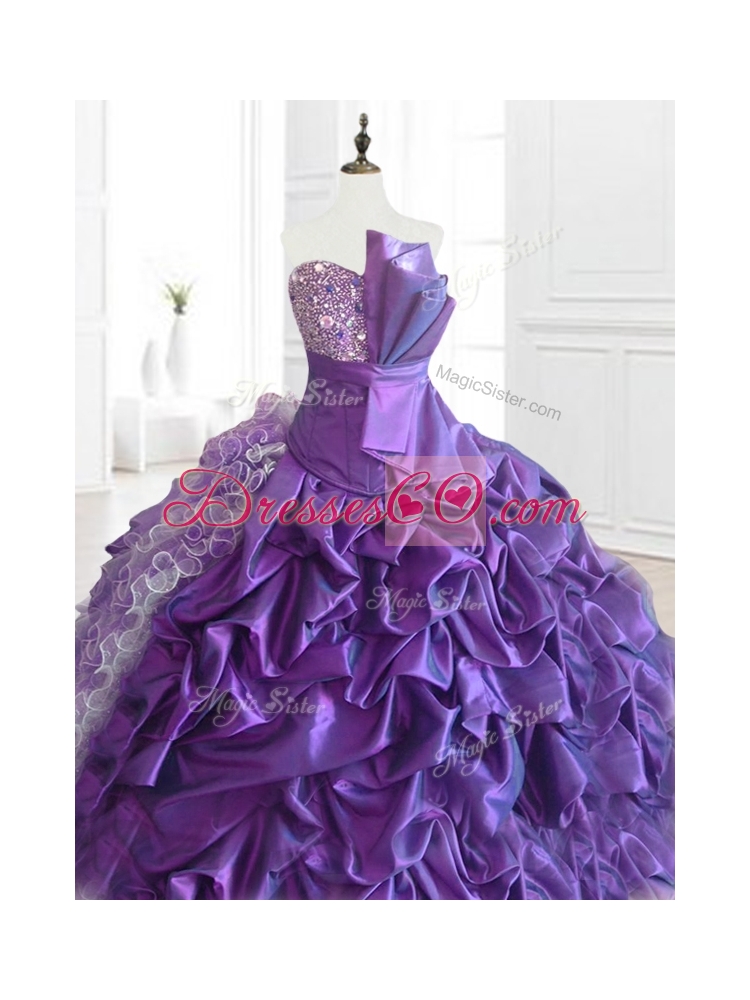 Custom Made Strapless Pick Ups Quinceanera Dress with Sequins and Ruffles