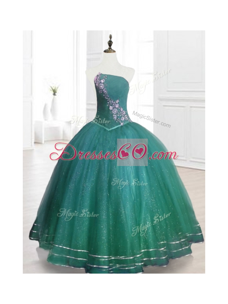 Custom MadeStrapless Beading Sweet Sixteen Dress in Dark Green