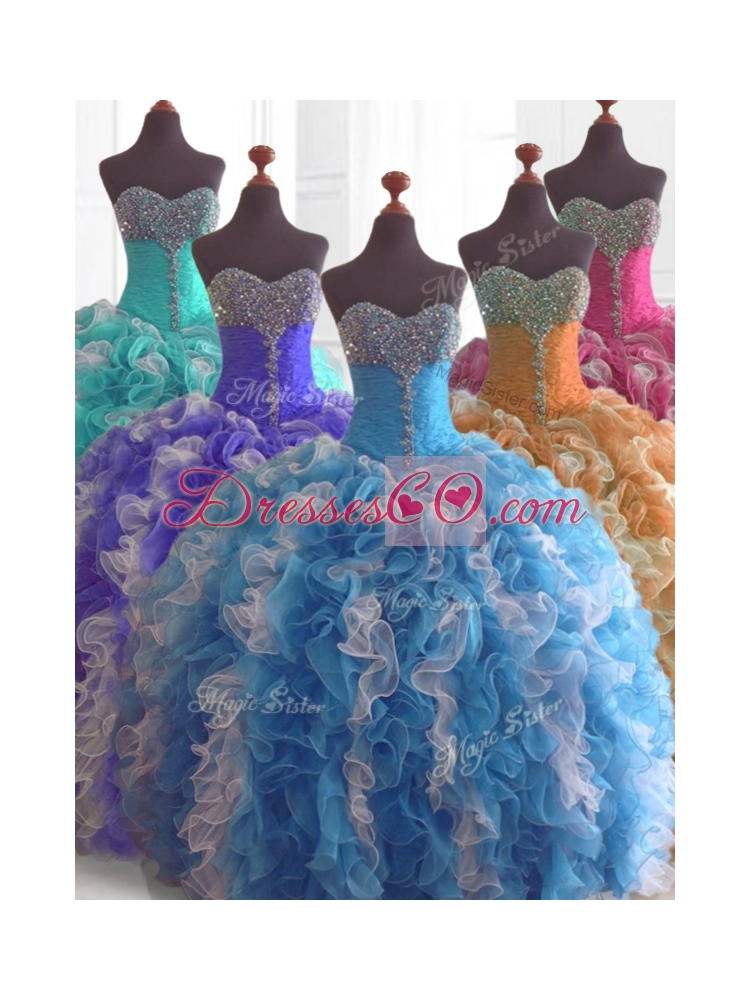 Custom Made Beading and Ruffles Quinceanera Dress in Multi Color