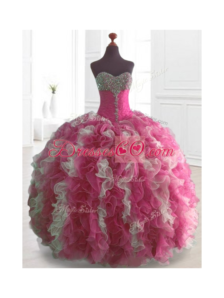 Custom Made Beading and Ruffles Quinceanera Dress in Multi Color