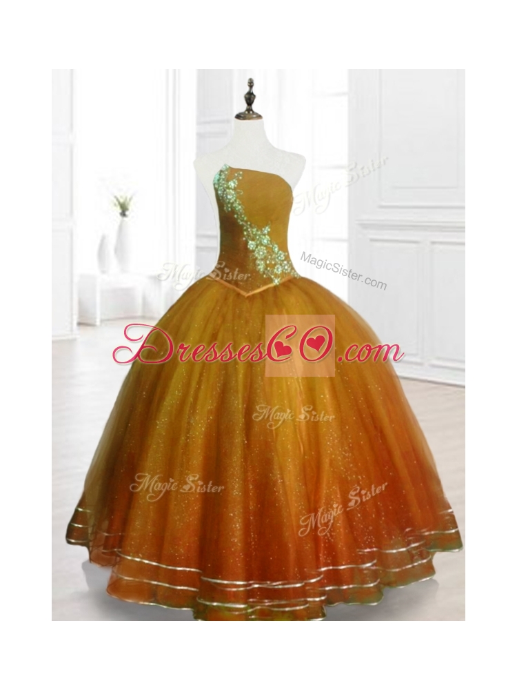 Custom Made Ball Gown Strapless Organza Quinceanera Dress with Beading