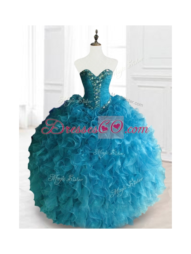 Custom Made Beading and Ruffles Quinceanera Dress in Blue