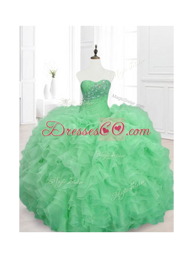 Custom Made Beading and Ruffles Quinceanera Dress in Green