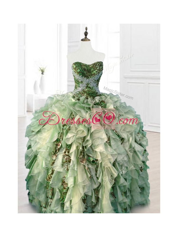 Custom Made Beading Multi Color Quinceanera Dress with Ruffles and Pattern