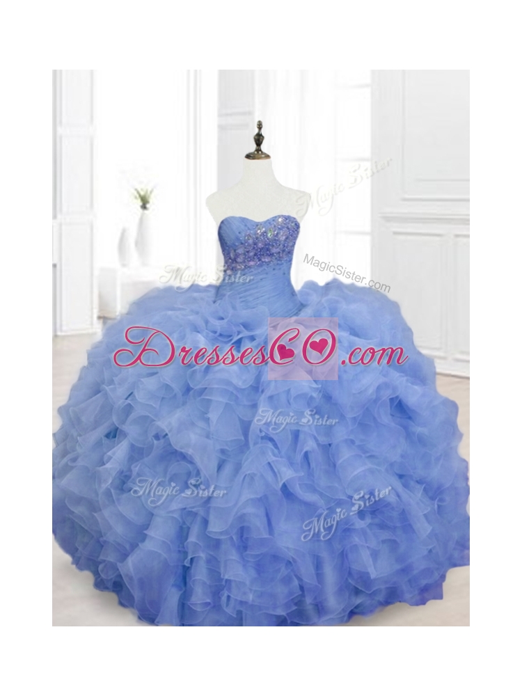 Custom Made  Blue Sweet Sixteen Dress with Beading and Ruffles