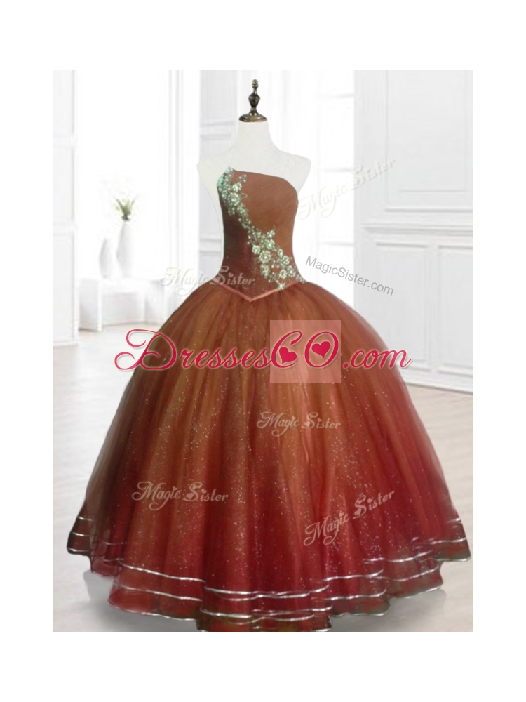 Custom Made Brown Ball Gown Strapless Quinceanera Dress with Beading
