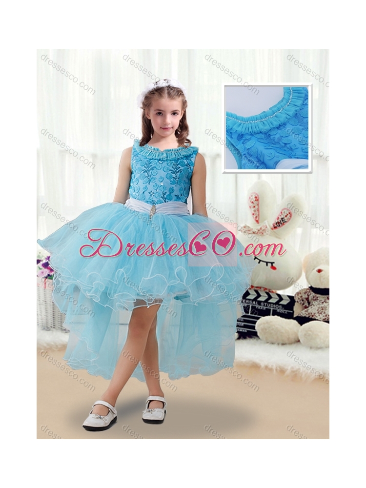 Latest High Low  Little Girls Pageant Dress with Belt and Appliques