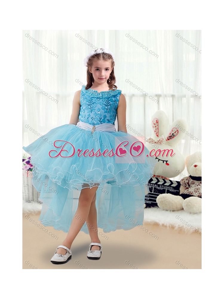 Latest High Low  Little Girls Pageant Dress with Belt and Appliques