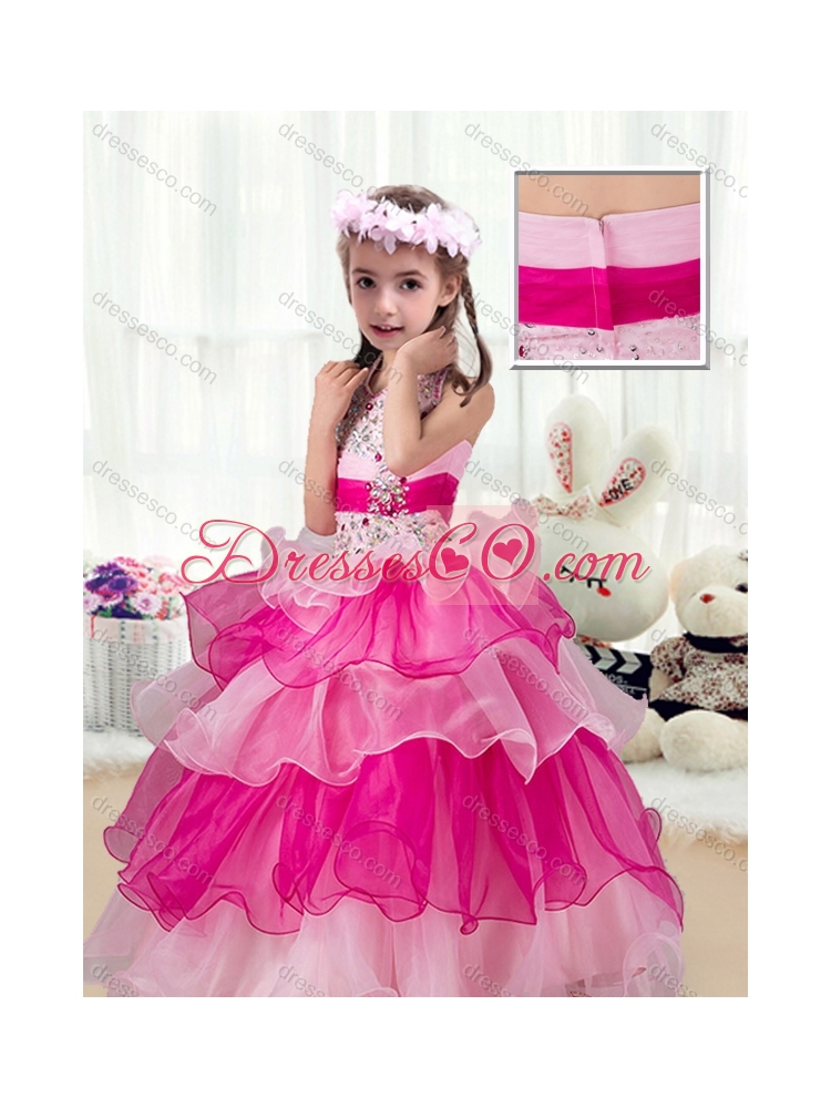 Pretty Halter Top Little Girls Pageant Dress with Ruffled Layers