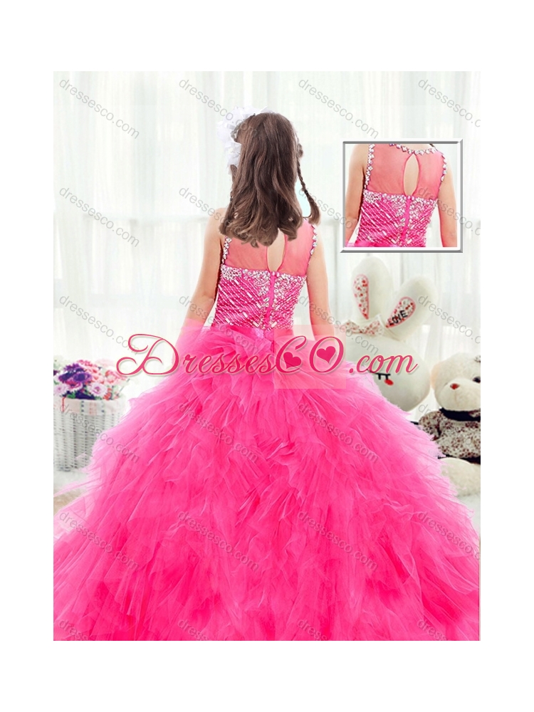 Beautiful Bateau Hot Pink Little Girls Pageant Dress with Beading
