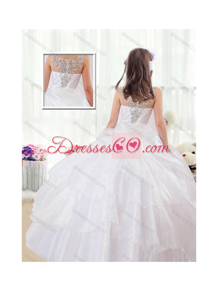 Beautiful Scoop White Little Girls Pageant Dress with Beading