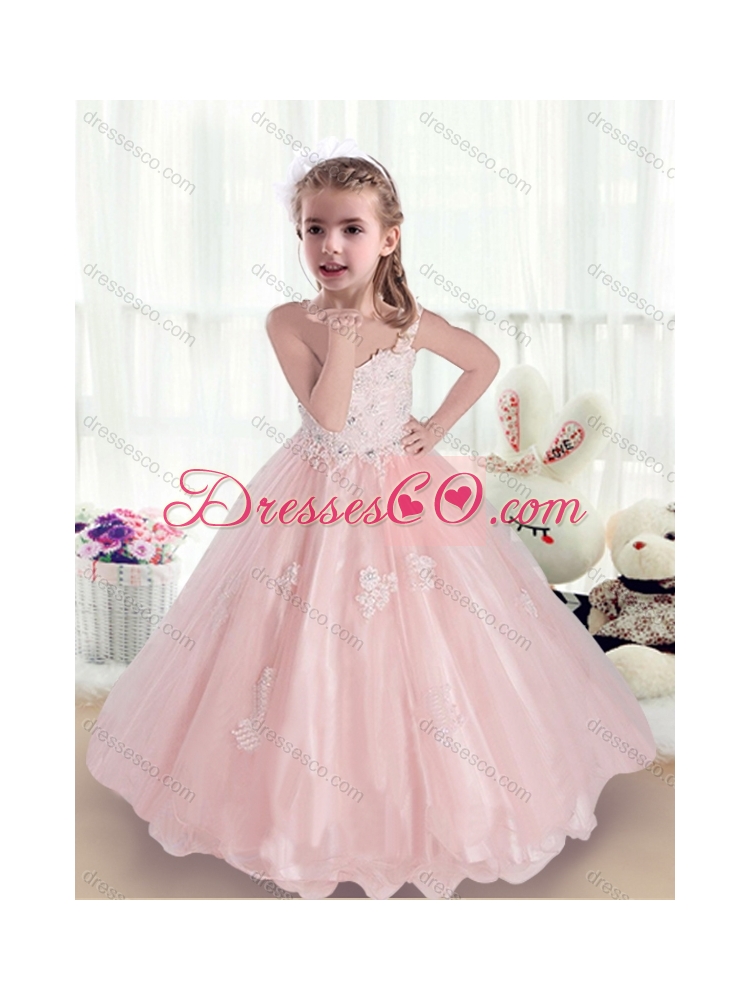 Beautiful Straps Little Girls Pageant Dress with Appliques and Beading