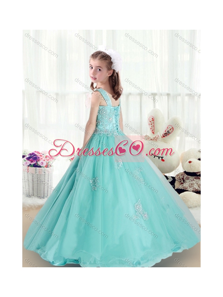 Beautiful Straps Little Girls Pageant Dress with Appliques and Beading