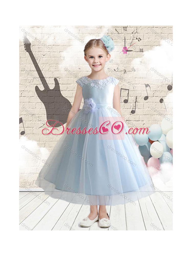 Discount Bateau Cap Sleeves Girls Party Dress with Appliques