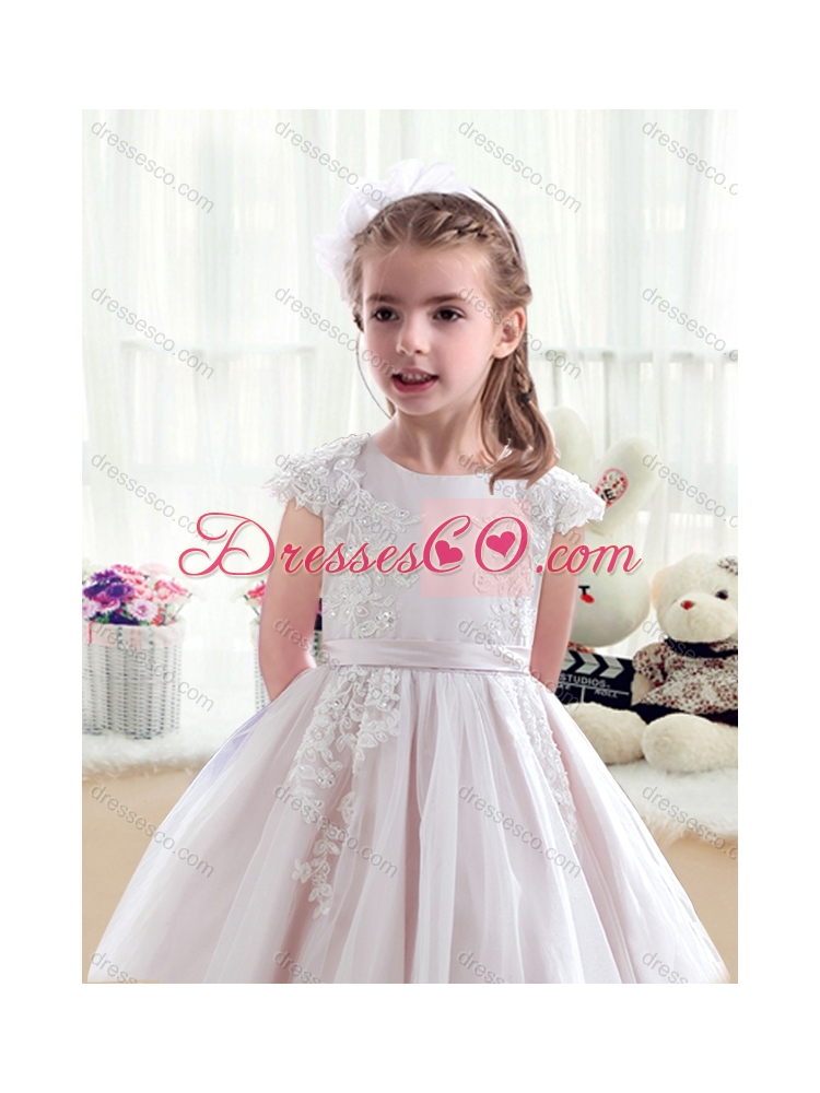 Fashionable Scoop Cap Sleeves Girls Party Dress with Appliques