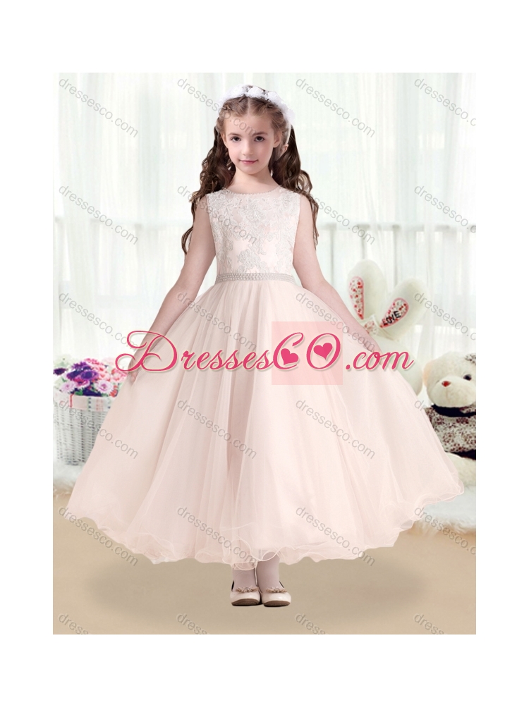 Fashionable Scoop Tea Length Girls Party Dress with Lace