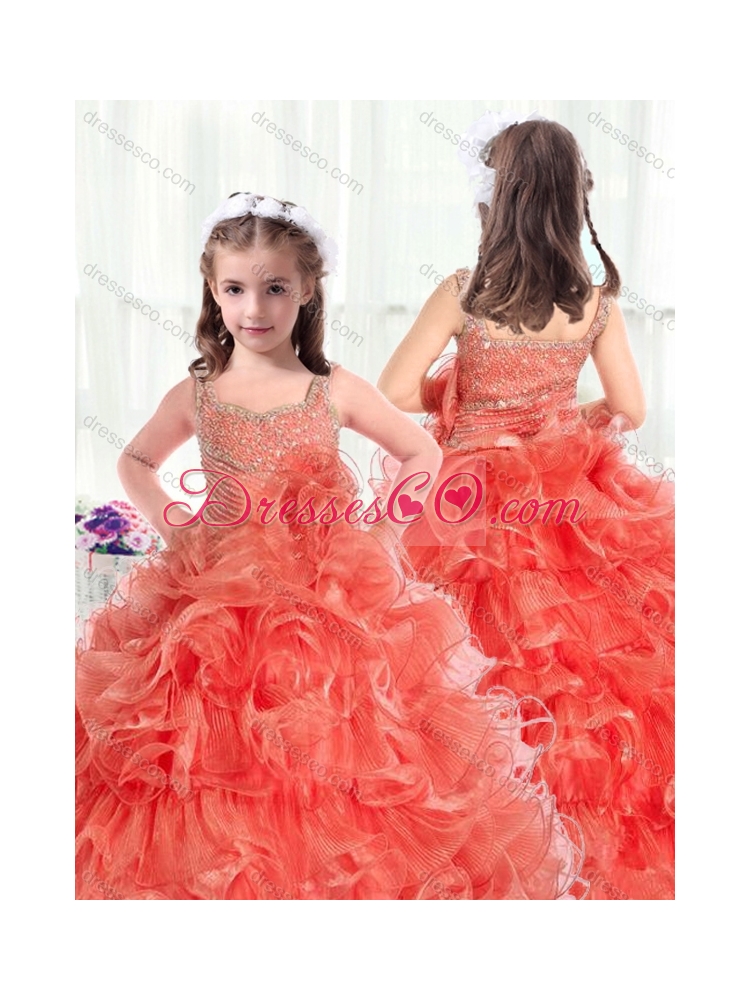 Fashionable Straps Little Girls Pageant Dress with Beading and Ruffles