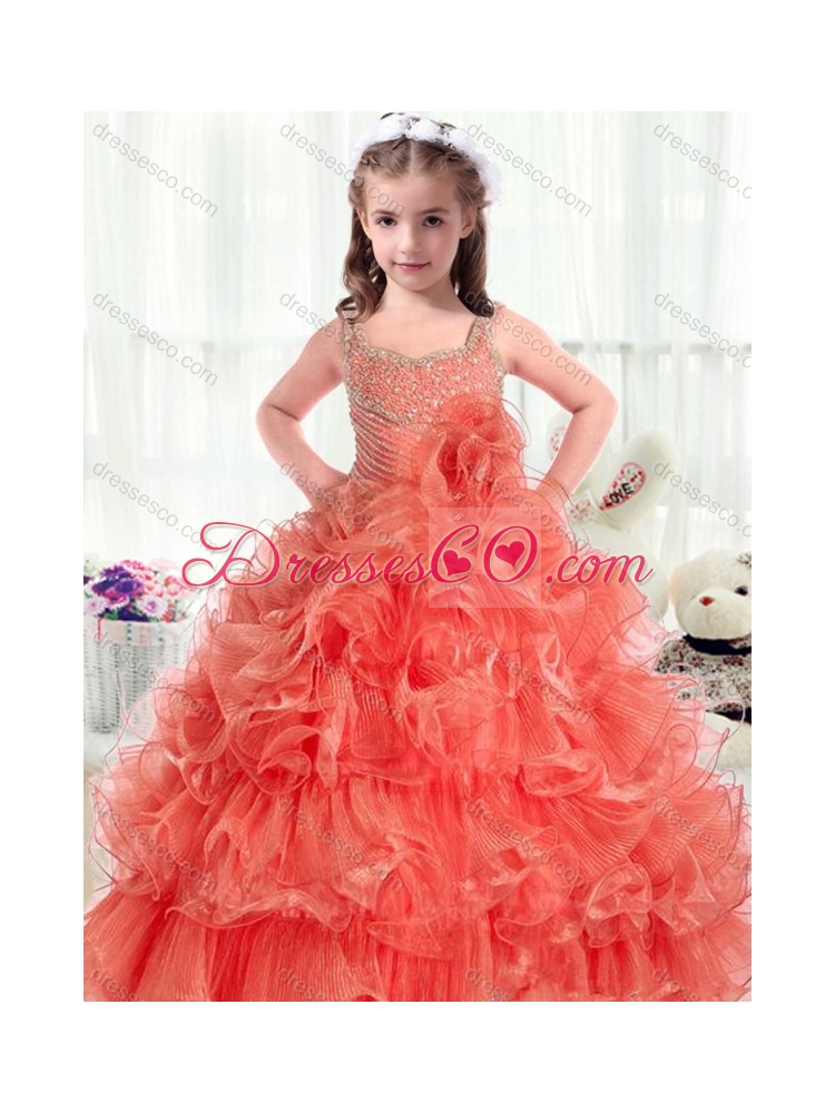 Fashionable Straps Little Girls Pageant Dress with Beading and Ruffles