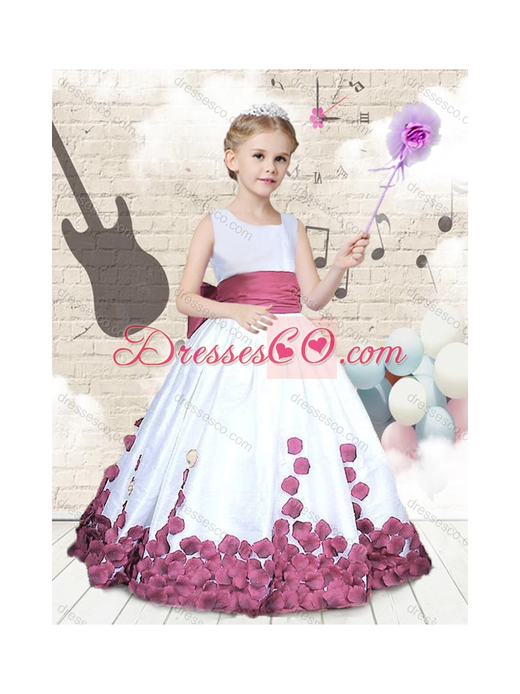 Hot Sale Scoop Long Little Girls Pageant Dress with Bowknot